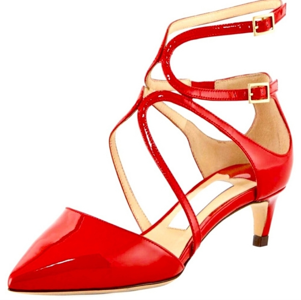 Jimmy Choo Red Patent Leather Lance Sandals, Size EU 37.5. US 7